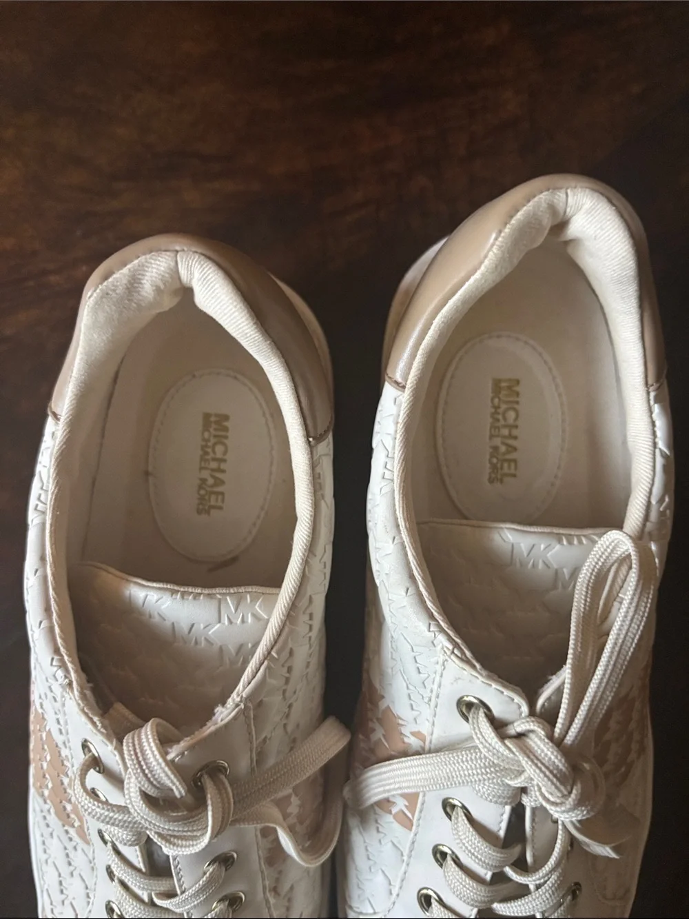 Michael Kors Cream and Tan Lace-Trim Sneakers